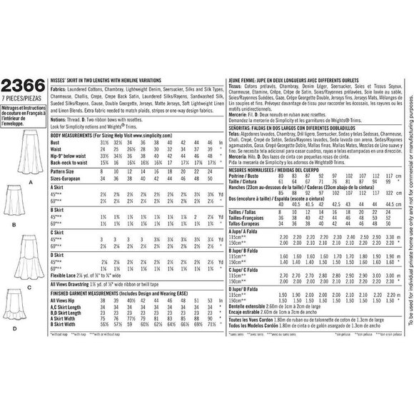 Simplicity Sewing Pattern 2366 Skirts Misses Size 8-16 - Picture 3 of 3